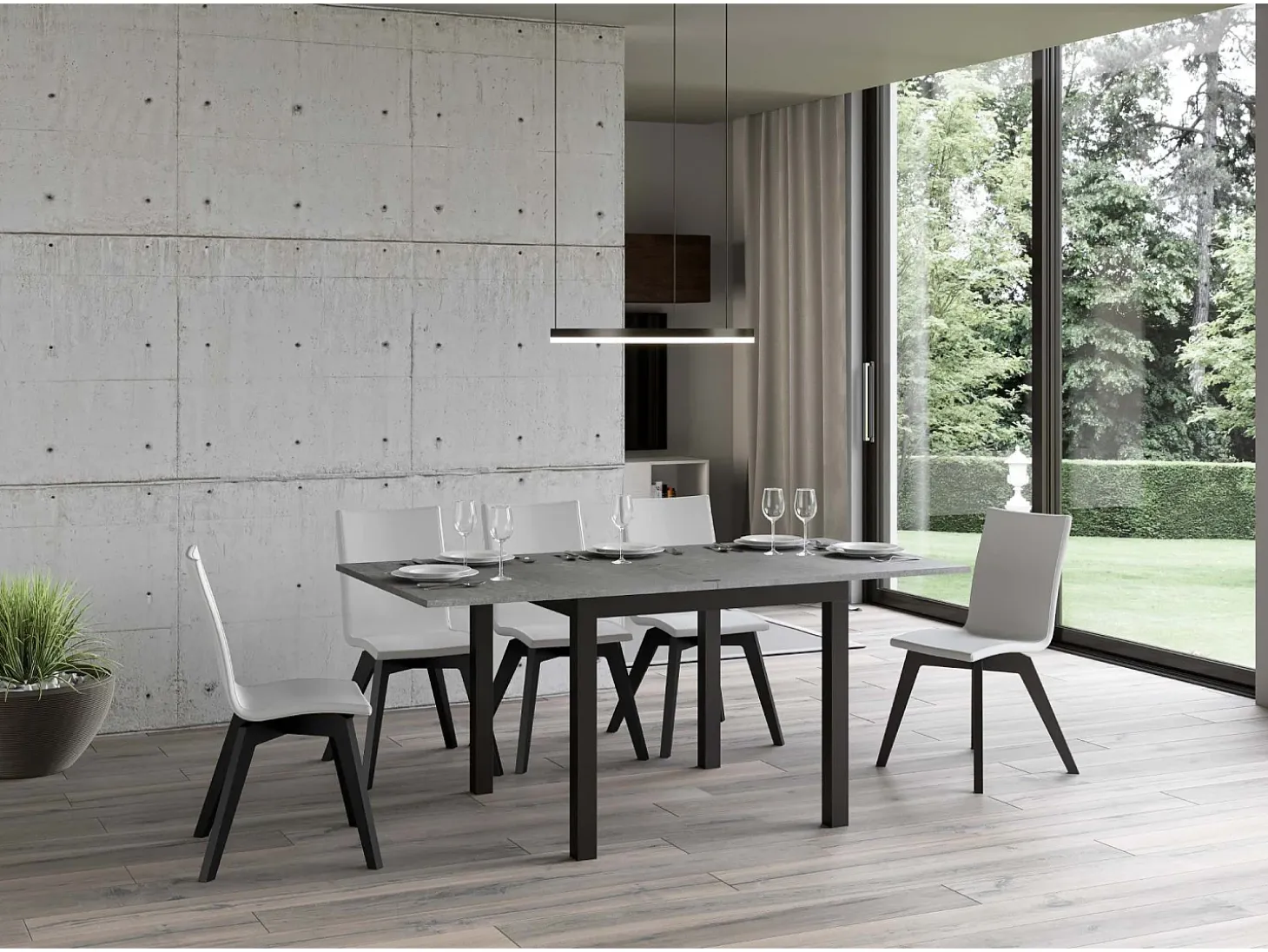 Mesa tipo libro 90x90/180 cm Everyday Libra Cemento estructura Antracita