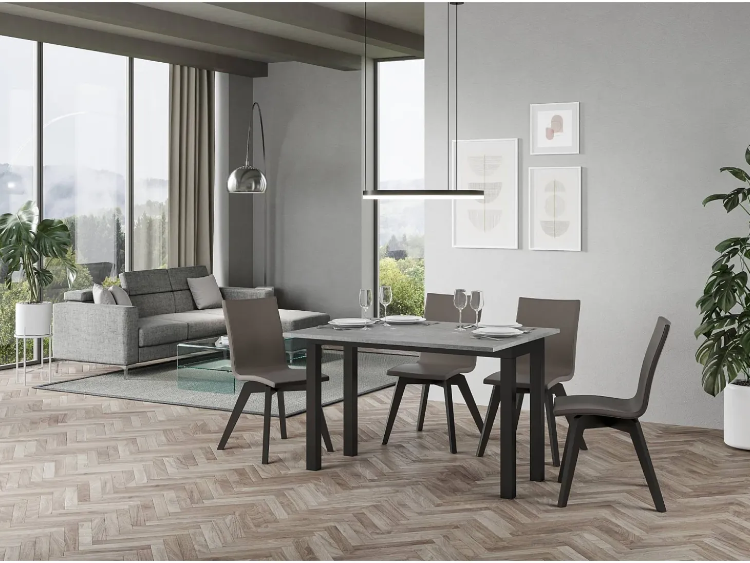 Mesa tipo libro 120/200x45/90 cm Everyday Double Cemento estructura Antracita