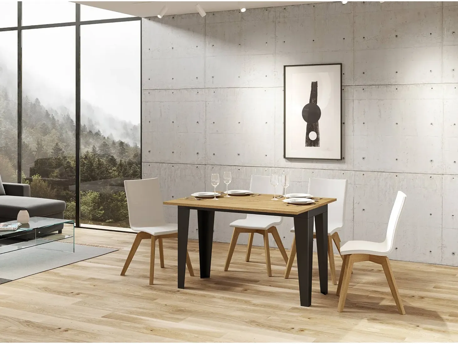 Mesa tipo libro 120x45/90 cm Flame Double Roble Natural estructura Antracita