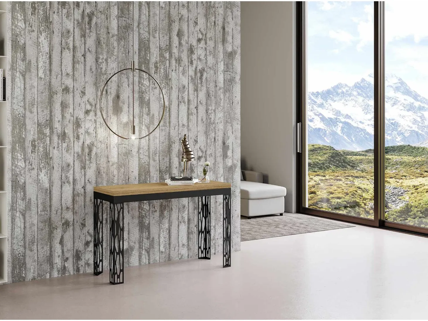 Mesa tipo libro 120/200x45/90 cm Ghibli Double Roble Natural estructura Antracita