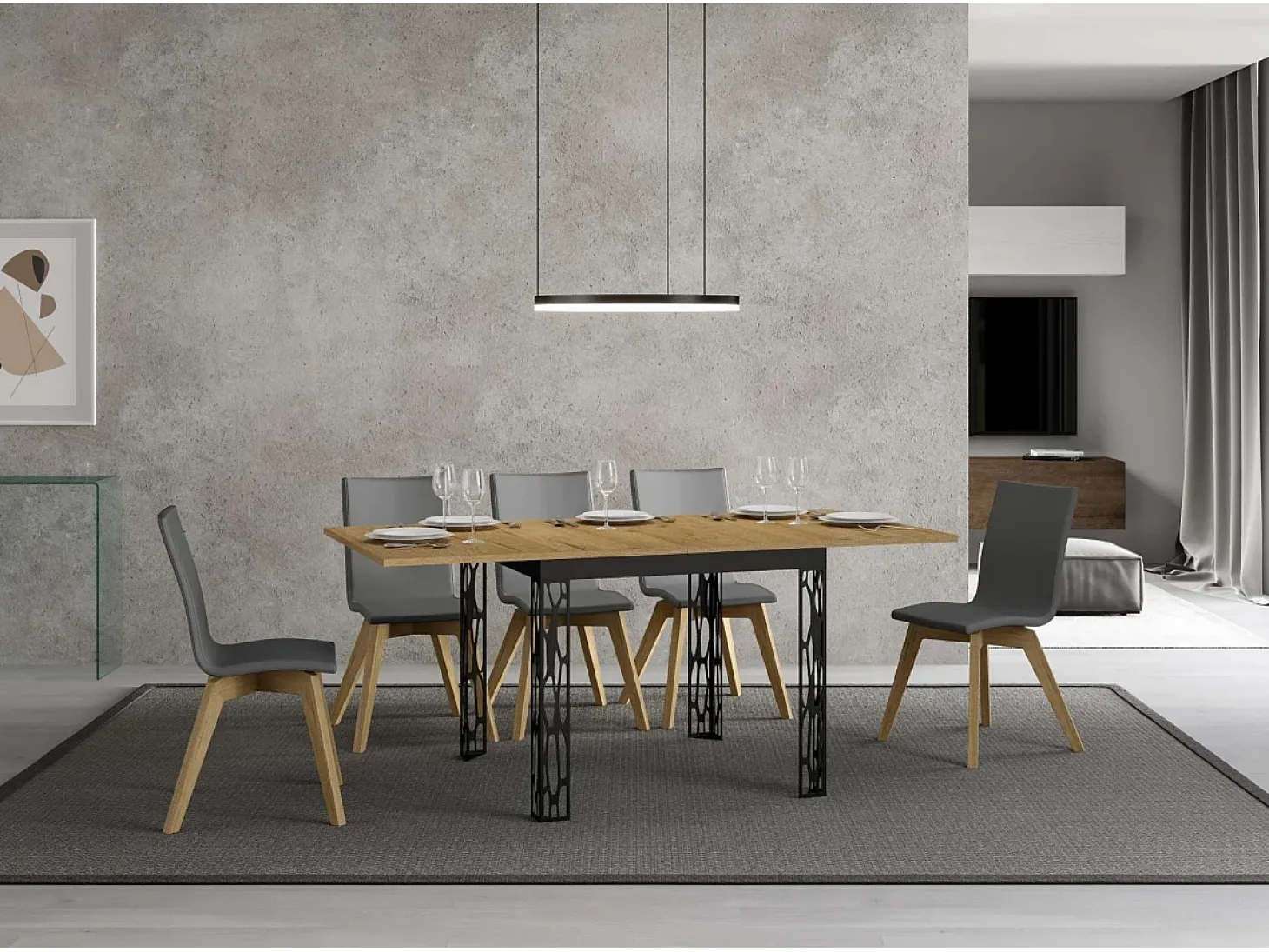 Mesa tipo libro 90x90/180 cm Ghibli Libra Roble Natural estructura Antracita