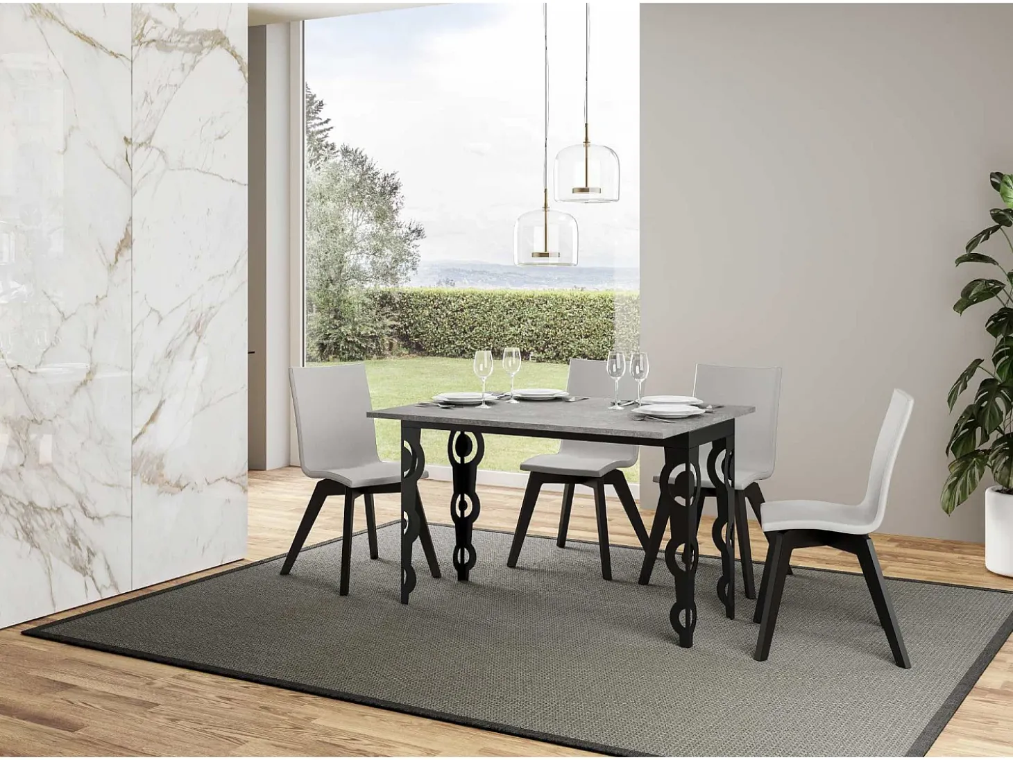Mesa tipo libro 120/200x45/90 cm Karamay Double Cemento estructura Antracita