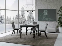 Mesa tipo libro 90x90/180 cm Karamay Libra Cemento estructura Antracita