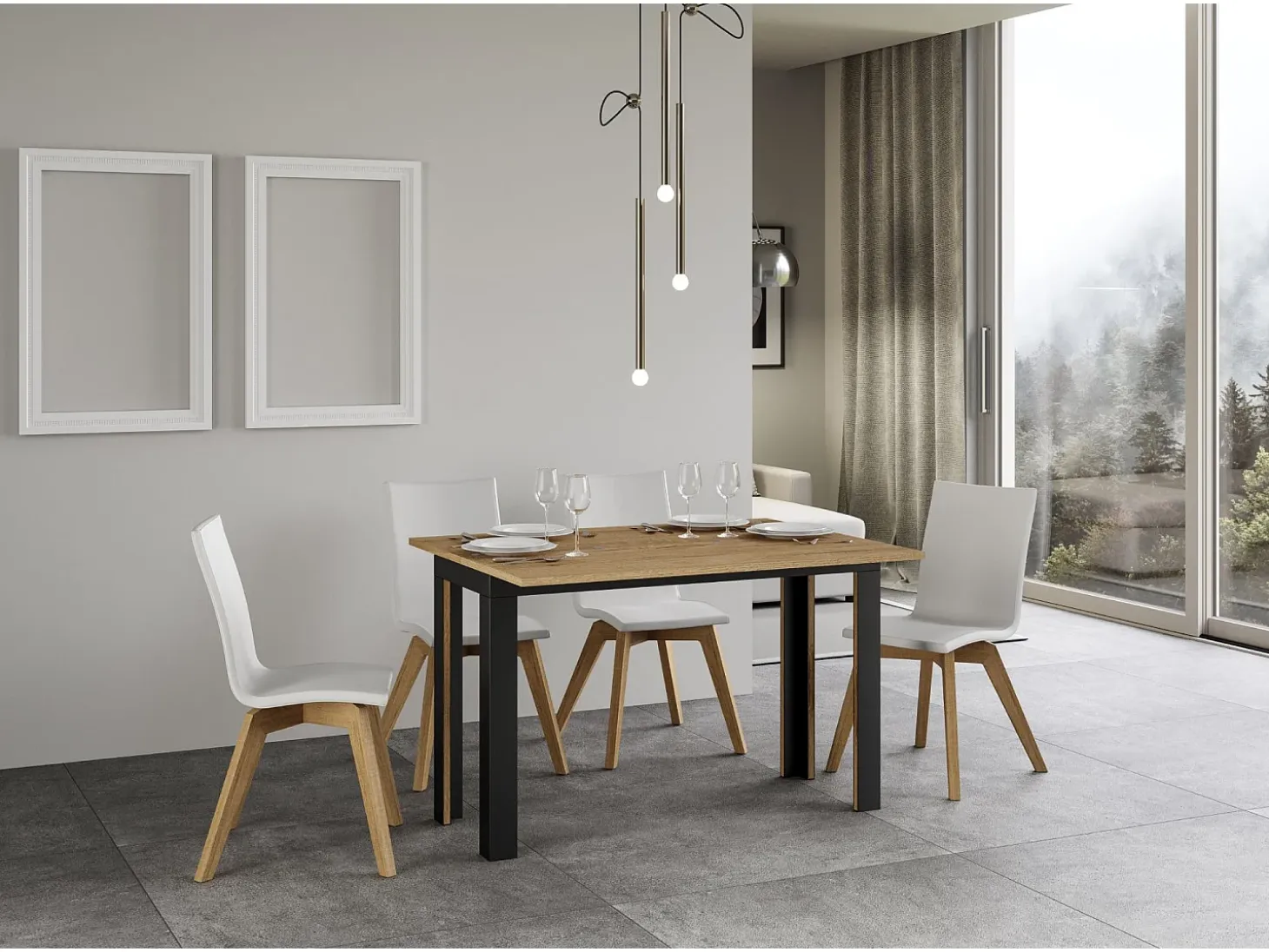 Mesa tipo libro 120/200x45/90 cm Linea Double Roble Natural estructura Antracita