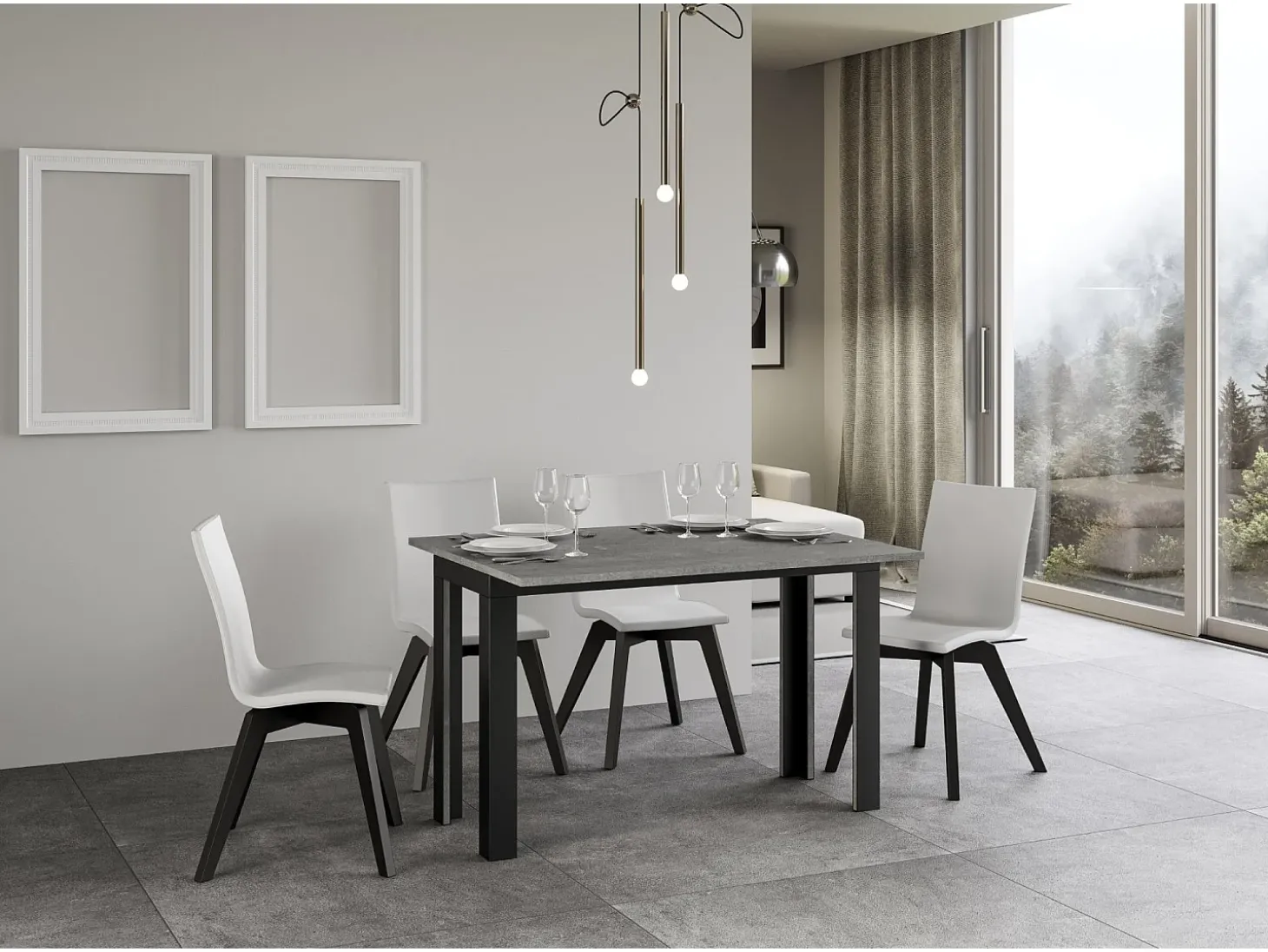 Mesa tipo libro 120x45/90 cm Linea Double Cemento estructura Antracita