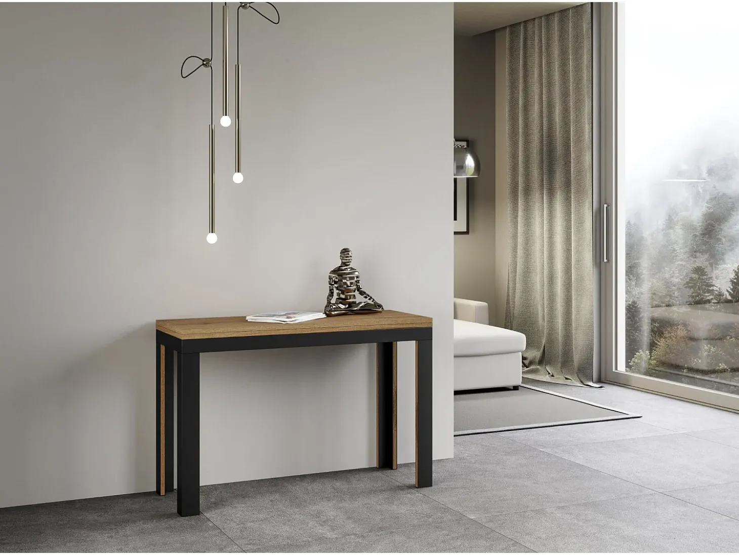 Mesa tipo libro 120x45/90 cm Linea Double Roble Natural estructura Antracita