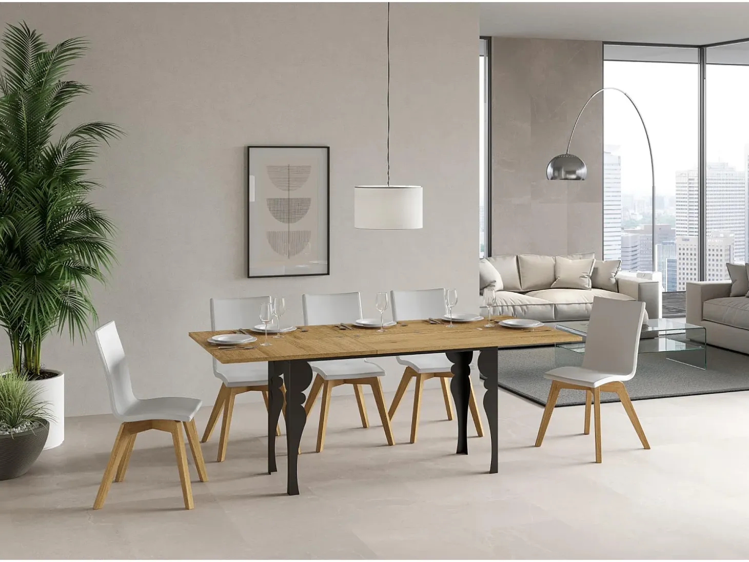 Mesa tipo libro 120/200x45/90 cm Paxon Double Roble Natural estructura Antracita