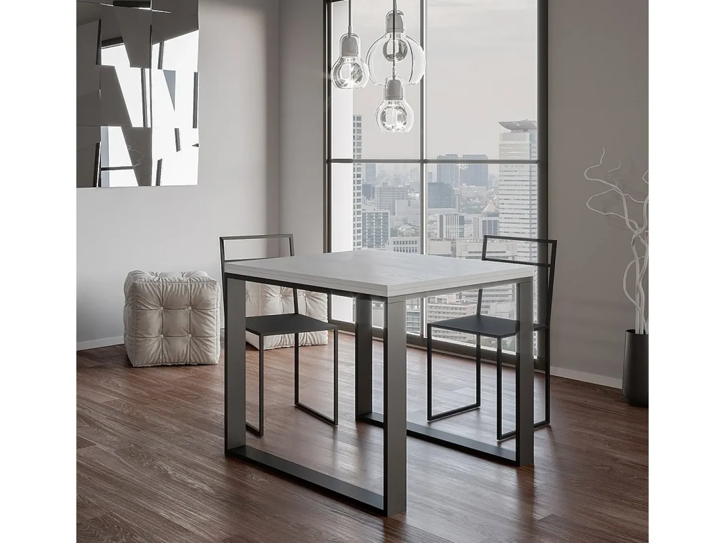Mesa tipo libro 90x90/180 cm Tecno Libra Fresno Blanco estructura Antracita