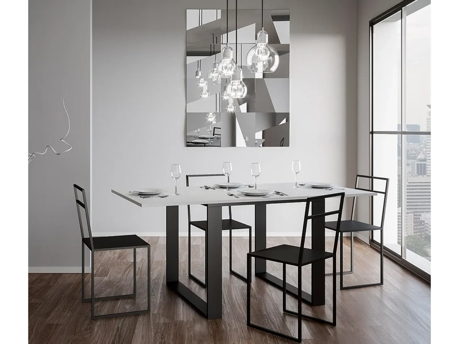 Mesa tipo libro 90x90/180 cm Tecno Libra Fresno Blanco estructura Antracita