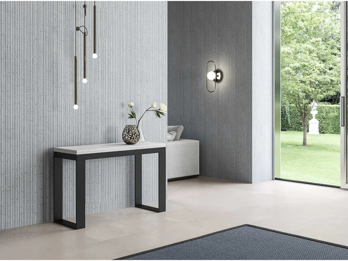 Mesa tipo libro 120x45/90 cm Tecno Double Fresno Blanco estructura Antracita