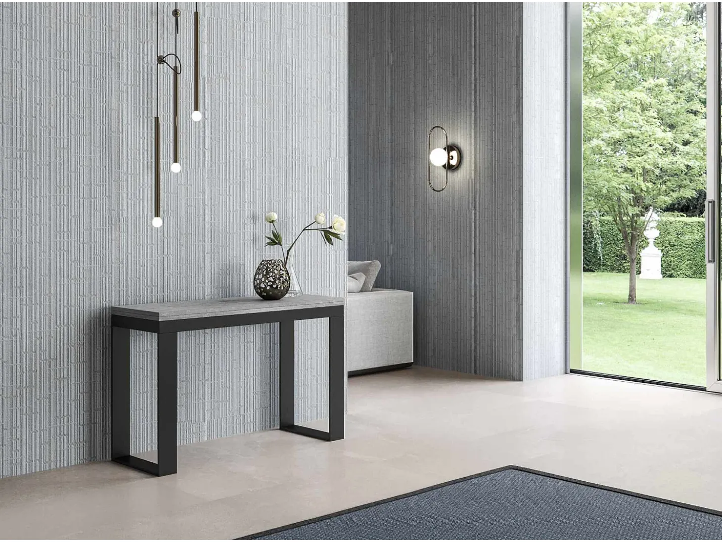 Mesa tipo libro 120x45/90 cm Tecno Double Cemento estructura Antracita