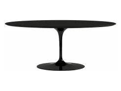 Mesa tulipán ovalada negro mate con base negro mate 225 cm-Color de la bandeja Blanco mate-Anchura 180 cm-Color de los pies Blanco mate