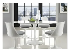 Mesa tulipán redonda 140 cm blanco mate-Color de la bandeja Blanco mate-Diámetro 180 cm-Color de los pies Blanco brillante