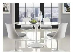 Mesa tulipán redonda 140 cm blanco mate-Color de la bandeja Negro mate-Diámetro 110 cm-Color de los pies Blanco mate