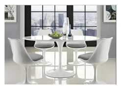 Mesa tulipán redonda 140 cm blanco mate-Color de la bandeja Negro mate-Diámetro 170 cm-Color de los pies Blanco brillante
