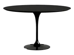 Mesa tulipán redonda 140 cm blanco mate-Color de la bandeja Negro mate-Diámetro 150 cm-Color de los pies Negro brillante