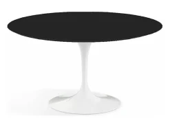 Mesa tulipán redonda 140 cm blanco mate-Color de la bandeja Negro mate-Diámetro 100 cm-Color de los pies Negro brillante