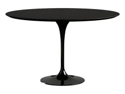 Mesa tulipán redonda 140 cm blanco mate-Color de la bandeja Negro mate-Diámetro 60 cm-Color de los pies Negro brillante
