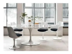 Mesa tulipán redonda, 110 cm, mármol negro, base negro mate-Bandeja Mármol negro de Marquinia-Diámetro 80 cm-Color de los pies Negro mate