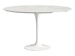 Mesa tulipán redonda, 110 cm, mármol negro, base negro mate-Bandeja Mármol blanco de Carrara-Diámetro 100 cm-Color de los pies Blanco brillante