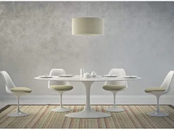Mesa tulipán redonda, 110 cm, mármol negro, base negro mate-Bandeja Mármol verde alpi-Diámetro 90 cm-Color de los pies Negro brillante