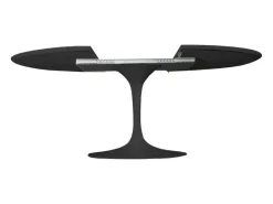 Mesa tulipán redonda extensible de gama alta-Color de la bandeja Negro brillante-Anchura 100/145 cm-Color de los pies Negro brillante