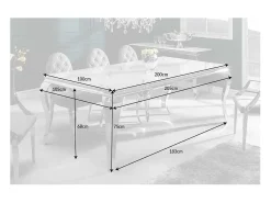 Mesa VELENA 200 cm – Tablero de cristal efecto mármol blanco – Estructura de acero plateado