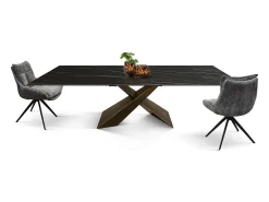 Mesa vitroceramica negro oro,patas metal bronce 180x90-260x90cm - FIGARI