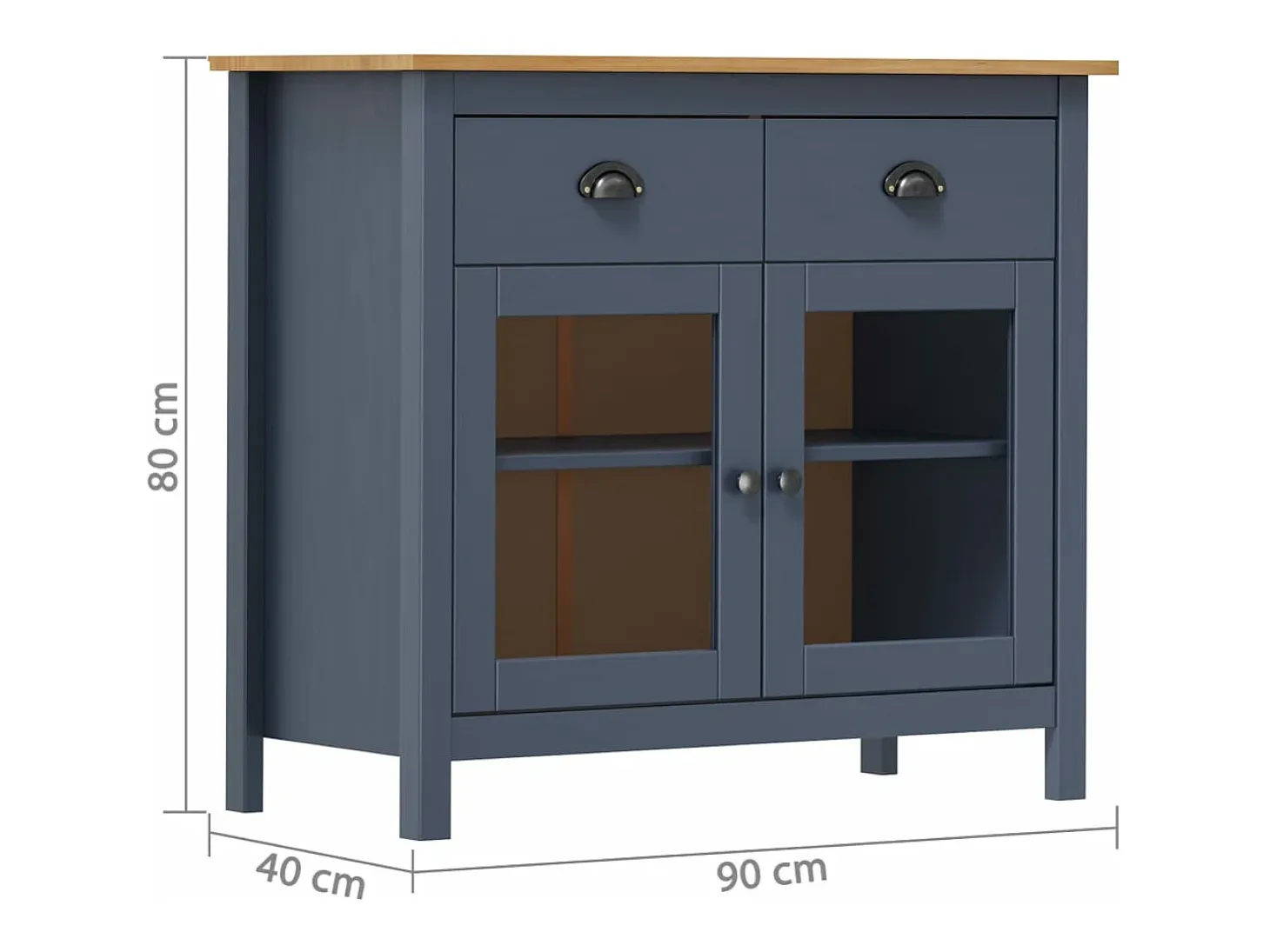 Mesita de noche Hill madera maciza de pino gris 90x40x80 cm