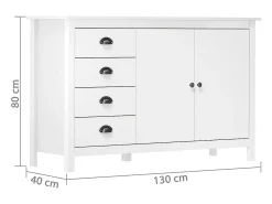 Mesita de noche Hill madera maciza de pino blanco 130x40x80 cm