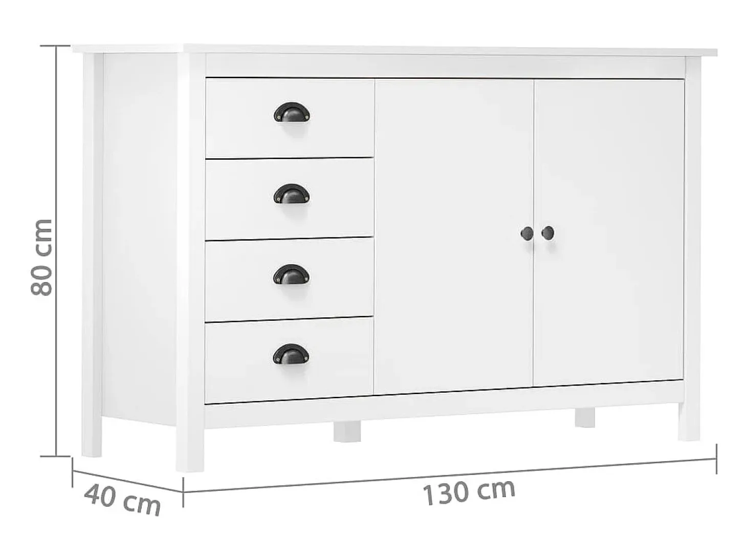 Mesita de noche Hill madera maciza de pino blanco 130x40x80 cm