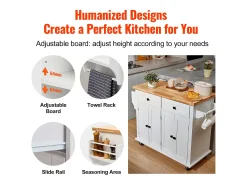 Mesón de Cocina con Ruedas SucceBuy, 90cm, Armario Rodante de Estorage con Cajón y Soporte, Blanco