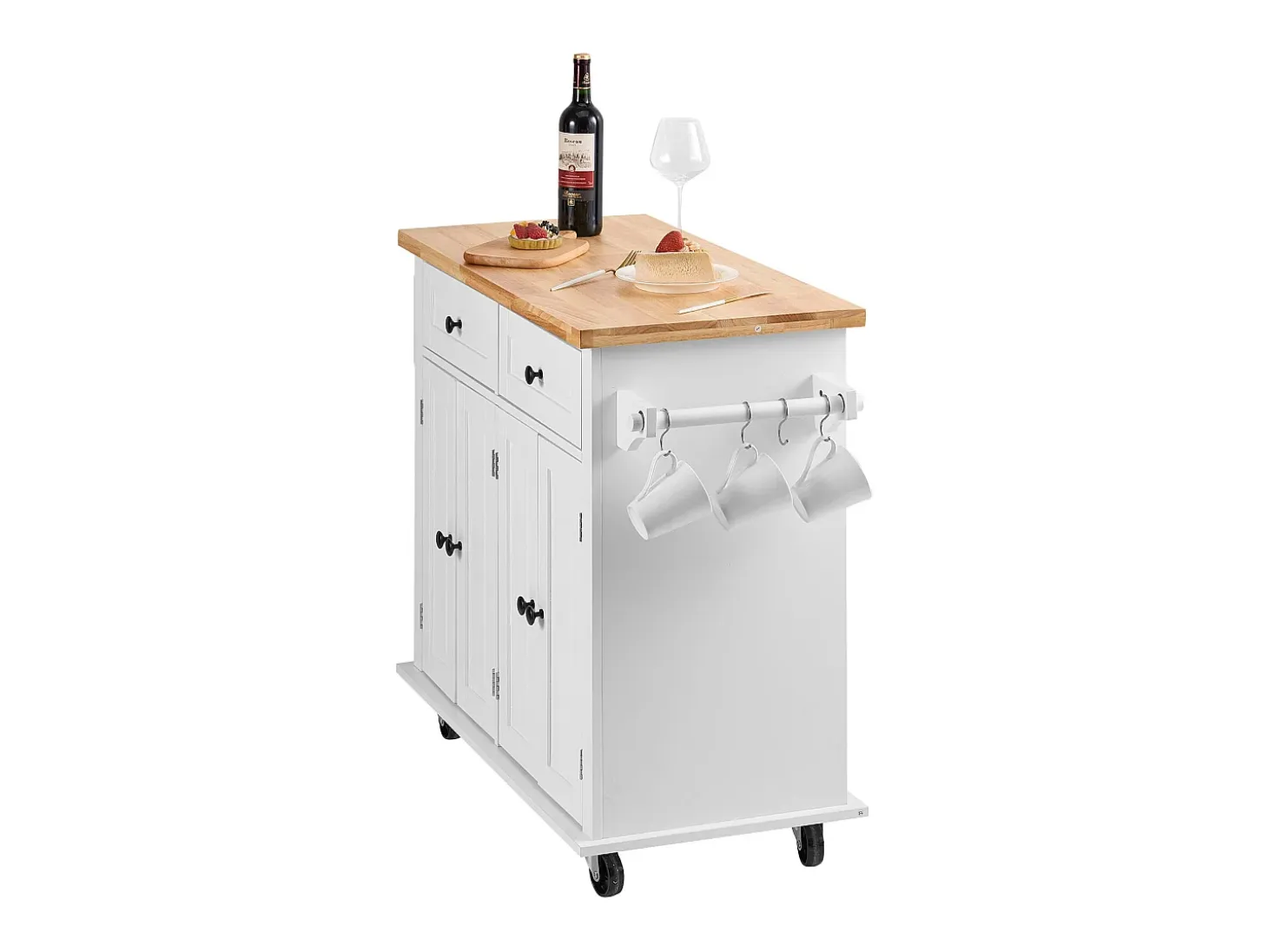 Mesón de Cocina con Ruedas SucceBuy, 90cm, Armario Rodante de Estorage con Cajón y Soporte, Blanco