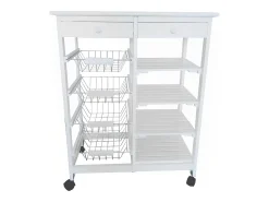 Meyvaser - Carro de cocina verdulero Doble con 4 Cestas 4 Baldas Y 2 Cajones Color Blanco 85 x 67 x 37 Cm