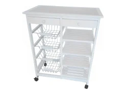 Meyvaser - Carro de cocina verdulero Doble con 4 Cestas 4 Baldas Y 2 Cajones Color Blanco 85 x 67 x 37 Cm