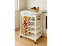 Meyvaser - Carro de cocina verdulero Doble con 4 Cestas 4 Baldas Y 2 Cajones Color Blanco 85 x 67 x 37 Cm
