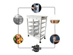 Meyvaser - Carro de cocina verdulero Doble con 4 Cestas 4 Baldas Y 2 Cajones Color Blanco 85 x 67 x 37 Cm