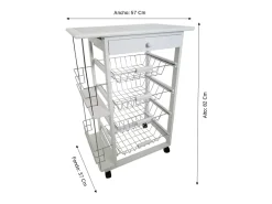 Meyvaser - Verdulero Carro Cocina Bahia 5 Color Blanco con botellero latera y Tapa de azulejos 82 x 57 x 37 Cm