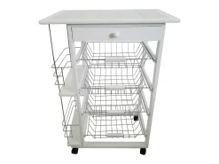 Meyvaser - Verdulero Carro Cocina Bahia 5 Color Blanco con botellero latera y Tapa de azulejos 82 x 57 x 37 Cm