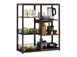 Meyvaser, Estante de Cocina, Mueble de Almacenamiento, para Horno microondas, con 2 cestas metálicas de Malla, 4 Niveles , 80 x 30 x 101 cm, Negro