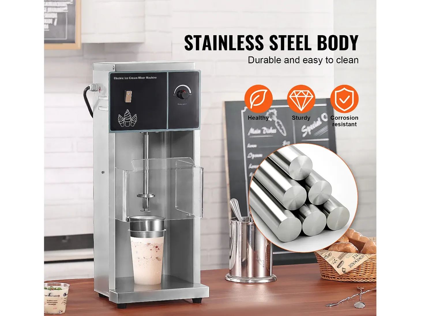 Mezclador de Helado SucceBuy 400 W, Mezclador, Máquina de Remover, Control de Velocidad Continuo, Acero Inoxidable 304, 3 Tazas de Mano