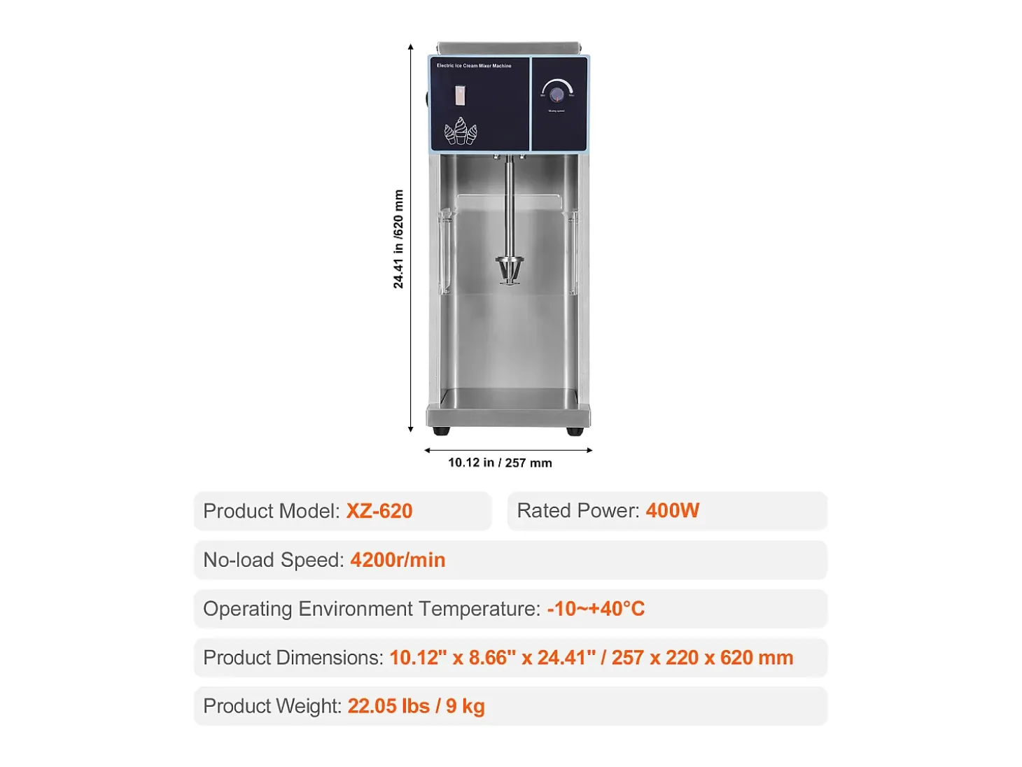 Mezclador de Helado SucceBuy 400 W, Mezclador, Máquina de Remover, Control de Velocidad Continuo, Acero Inoxidable 304, 3 Tazas de Mano