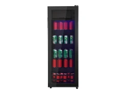 Mini refrigerador de 128 L, congelador de 8 L + refrigerador de 120 L, 7 niveles de temperatura, LED, R600a, acero inoxidable, negro (40 x 43,5 x 110 cm)