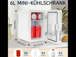Mini refrigerador NETTLIFE de 6 litros: refrigerador pequeño silencioso de 12 V y 230 V con espejo e iluminación LED.