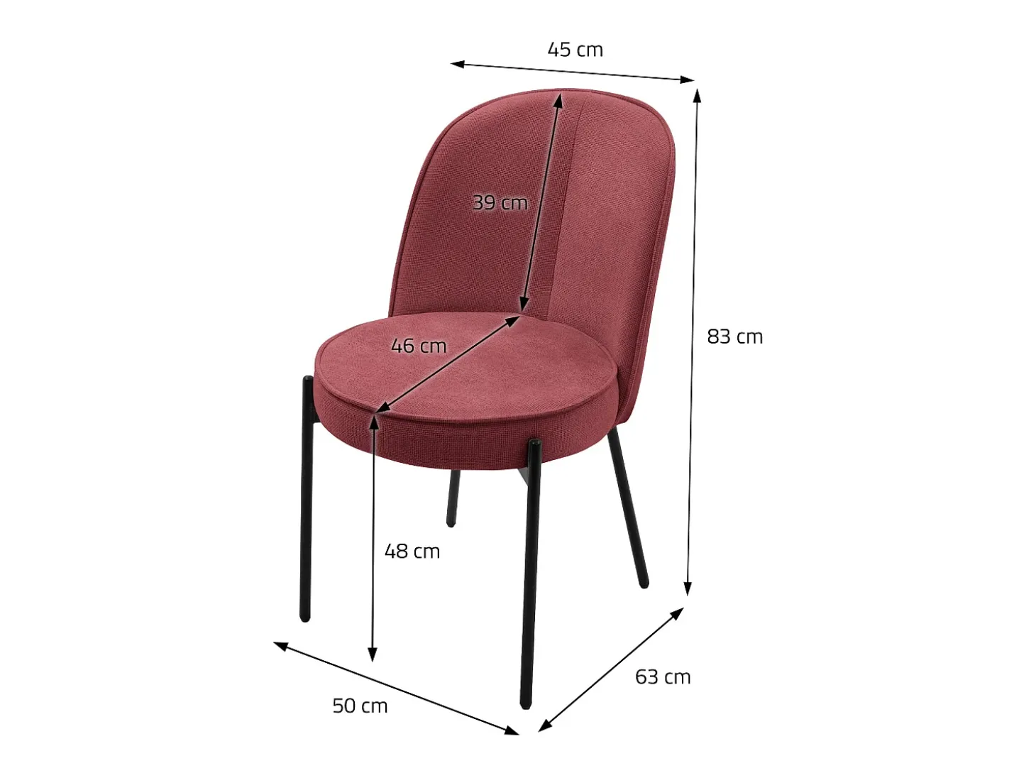 ML-Design 2 Sillas de comedor redondas rojas poliéster tapizado con patas de metal asiento acolchado con respaldo diseño atemporal mueble ergonómico