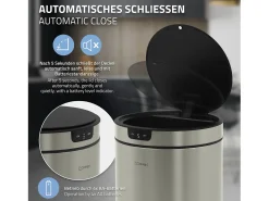 ML-Design Cubo de basura inteligente con sensor de movimiento 40L papelera redonda con apertura y cierre automática de acero plateado con pantalla LED