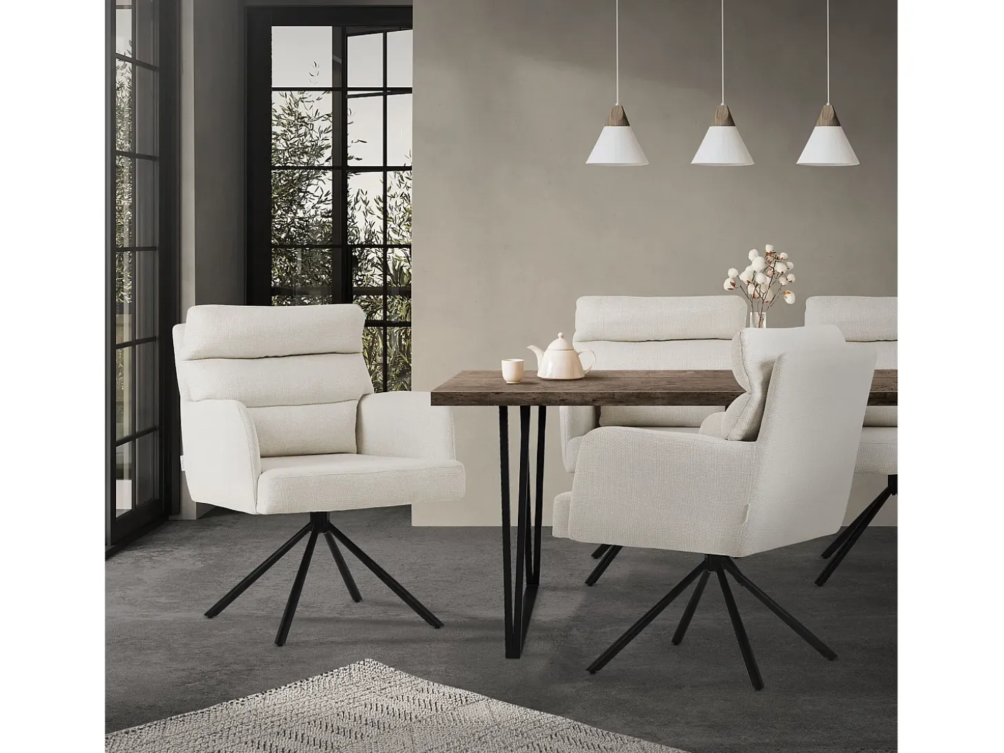 ML-Design Juego de 2 sillas de comedor beige, Posición giratoria