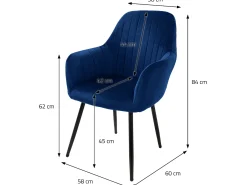 ML-Design Juego de 4 sillas de comedor con respaldo y reposabrazos azul