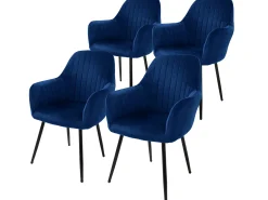 ML-Design Juego de 4 sillas de comedor con respaldo y reposabrazos azul