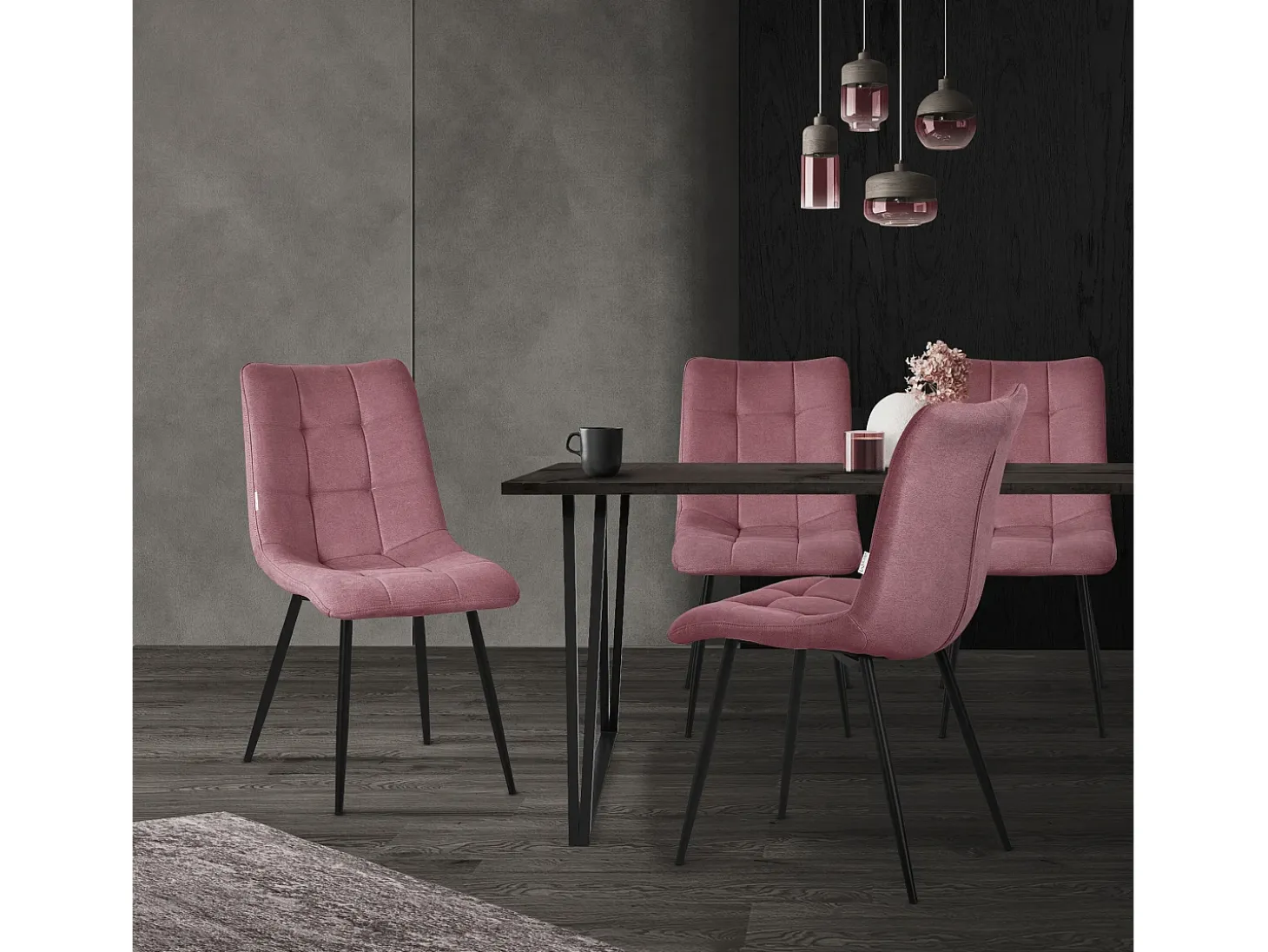 ML-Design Silla de comedor juego de 4 piezas rosa antiguo, Silla de salón con tapicería de tela